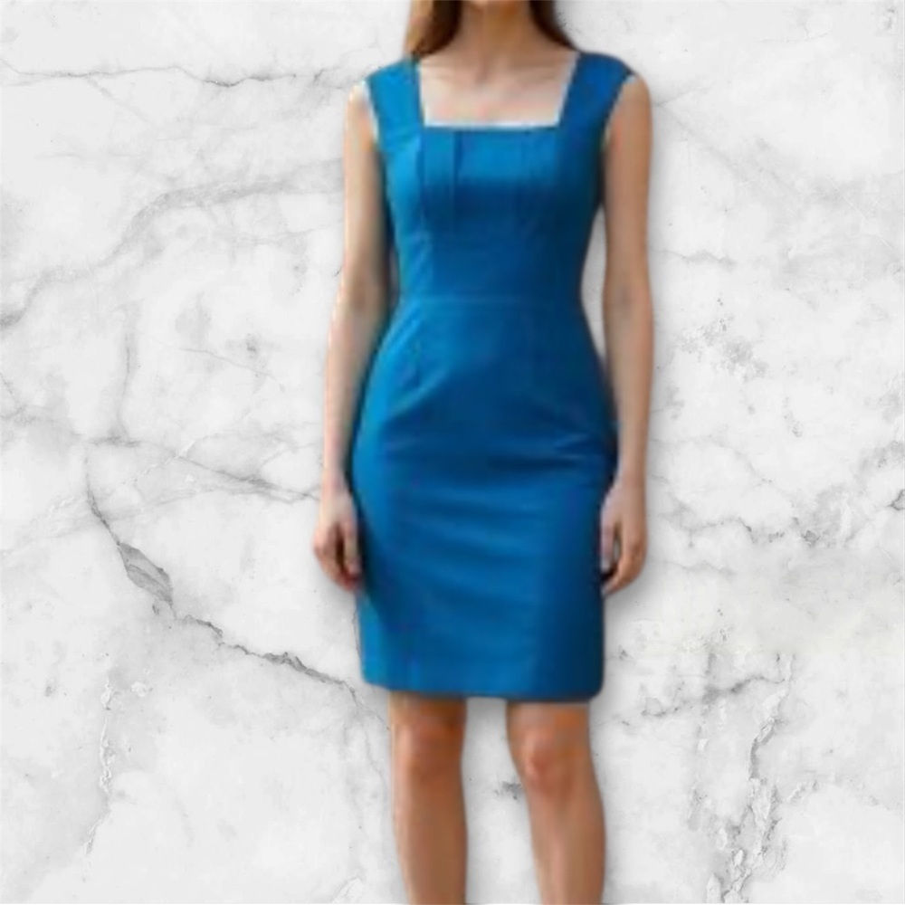 Calvin Klein Blue Square-Neck Sheath Midi Dress Size 2